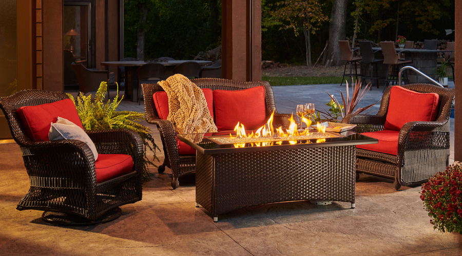Fire pit and patio furniture set