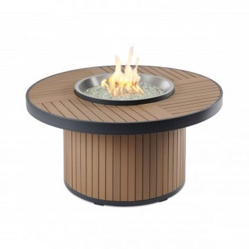 Light Tan Brooks Round Gas Fire Pit Table by Outdoor Greatroom