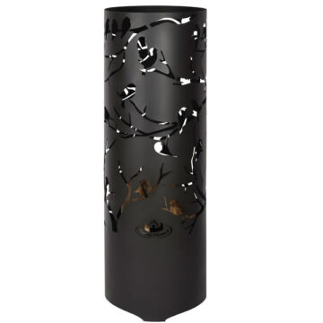 Laser Cut Bird on Twig Fire Drum, Black by Esschert Designs