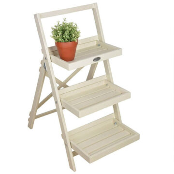 Stepped Plant Stand White - Painted Pine Wood by Esschert Design USA