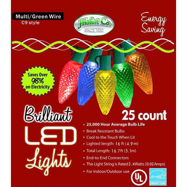 LED 25 Count Multi-Color C9 Christmas Light Set- Green Wire