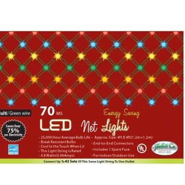 LED 70 LT 4 x 4 Net Lights- Multi- Green Wire