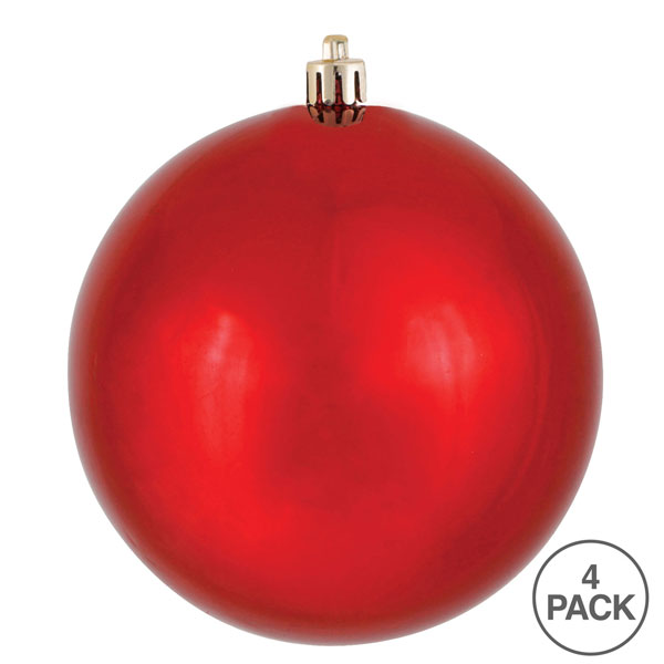6″ Red Shiny Ball Ornament, 4 per Bag