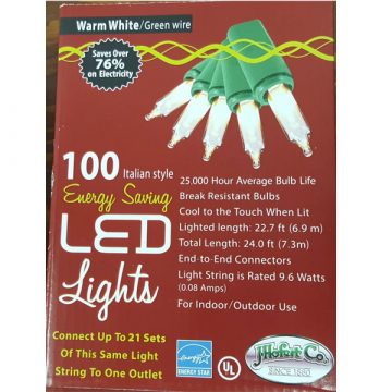 LED 100 LT Warm White Italian Mini Light Set- Green Wire