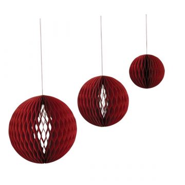 Handmade Recycled Paper Folding Honeycomb Ball Ornament, Red, Set of 3