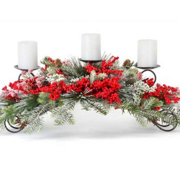 Frosted Pine and Mixed Berry Centerpiece Candle Holder 31″L