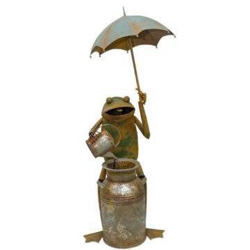 Frog with Umbrella Fountain 22″L x 53.75″H Irona