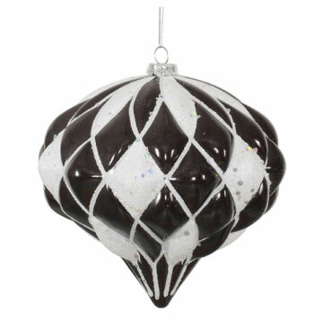 5.7″ Black and White Matte/Glitter Diamond Onion Christmas Ornament