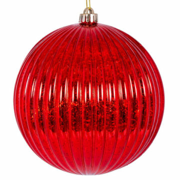 8″ Red Shiny Lined Mercury Ball Ornament.Shatterproof