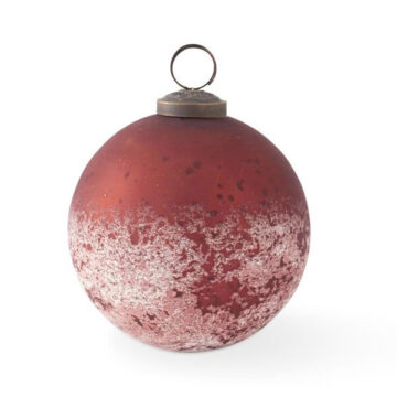 4 Inch Dark Red & Half White w/Speckles Glass Ornament