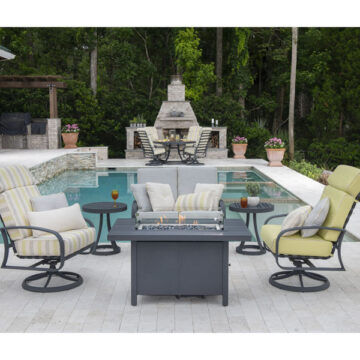 Cayman Isle Cushion Aluminum Fire Pit Lounge Set by Woodard
