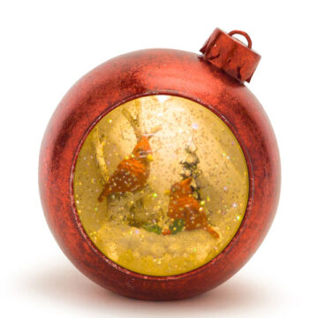 LED LIGHTED MUSICAL SNOW GLOBE CARDINALS ORNAMENT W/6 HR TIMER