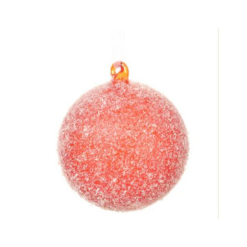 4" Flocked Glass Ball Ornament Red