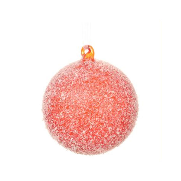 4" Flocked Glass Ball Ornament Red