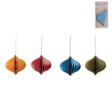 5"H Handmade Recycled Paper Folding Honeycomb Ornament, 4 Colors