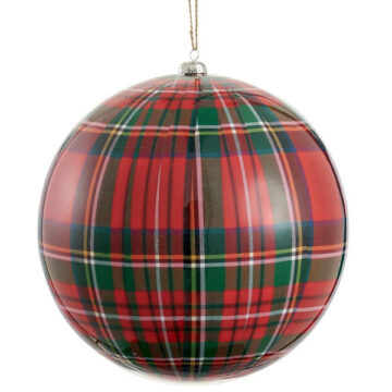 8" Plaid Plastic Ball Ornament Red Green
