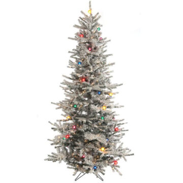7.5' Flocked Slim Vail w/500 Clear Lights + 47 Multi G40 Lights