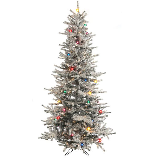 7.5' Flocked Slim Vail w/500 Clear Lights + 47 Multi G40 Lights