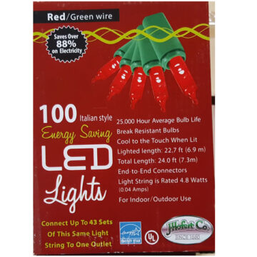 100 LED Red Italian Mini Light Set- Green Wire
