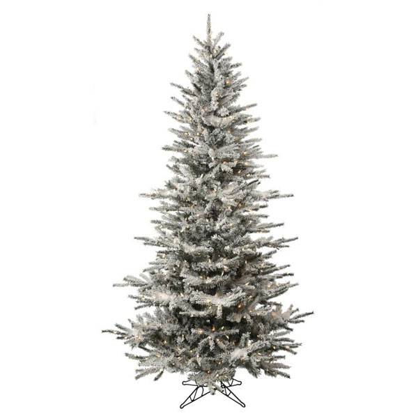 7.5' Slim Flocked Vail w/ 550 Clear Lights