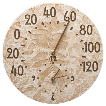 Fossil Sumac Indoor Outdoor Wall Clock / Thermometer-Weather Limestone