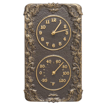 Acanthus Indoor Outdoor Wall Clock / Thermometer- French Bronze
