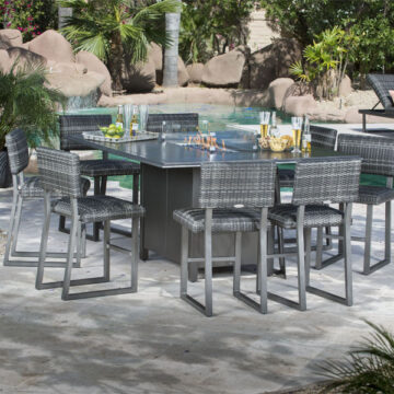 Canaveral Wicker Harper Counter Height Stools & Fire Table by Woodard