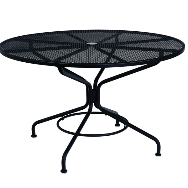 Wrought Iron 48 Round Table with Umbrella Hole in Textured Black by Woodard