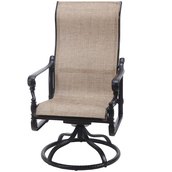 Grand Terrace Cast Aluminum High Back Sling Swivel Dining Chair by Gensun