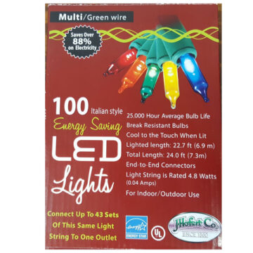 LED 100 LT Multi Color Italian Mini Light Set- Green Wire
