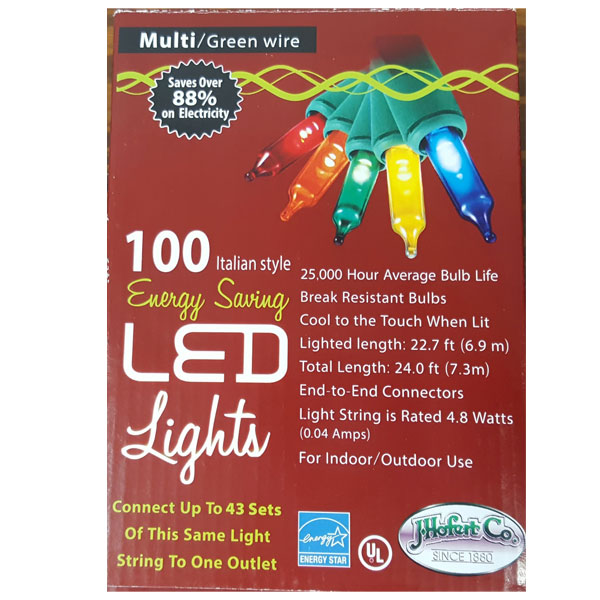 LED 100 LT Multi Color Italian Mini Light Set- Green Wire