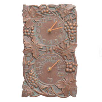 Grapevine Indoor Outdoor Wall Clock & Thermometer- Copper Verdigris