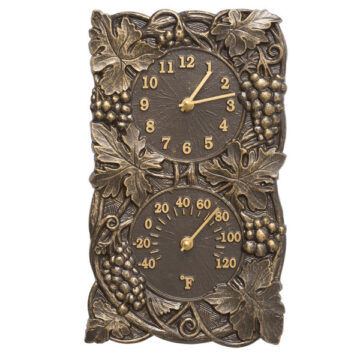 Grapevine Indoor Outdoor Wall Clock & Thermometer- French Bronze