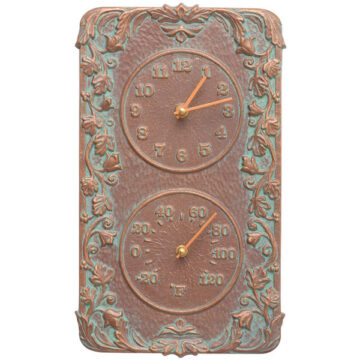 Acanthus Indoor Outdoor Wall Clock & Thermometer- Copper Verdigris