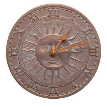 Sunface 12" Indoor Outdoor Wall Clock-Copper Verdigris