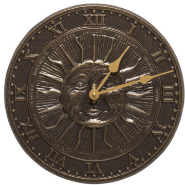Sunface 12" Indoor Outdoor Wall Clock-French Bronze