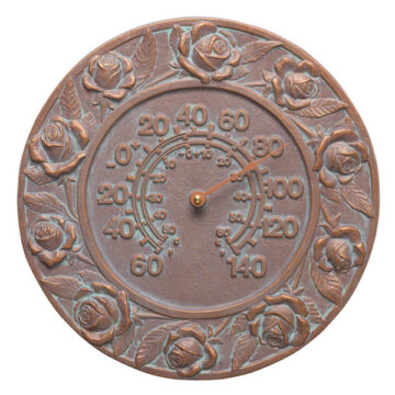 Rose 12" Indoor Outdoor Wall Thermometer-Copper Verdigris