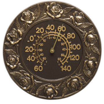 Rose 12" Indoor Outdoor Wall Thermometer-French Bronze