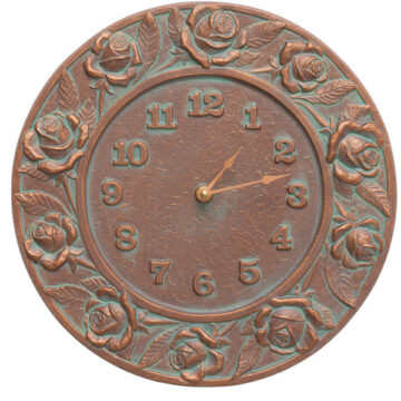 Rose 12" Indoor Outdoor Wall Clock-Copper Verdigris