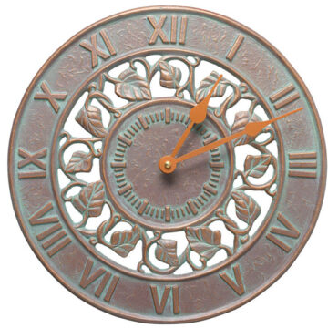 Ivy 12" Indoor Outdoor Wall Clock-Copper Verdigris