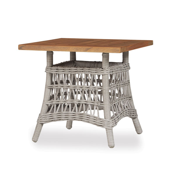 Lloyd Flanders Mackinac Wicker End Table Teak Top