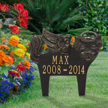 Guardian Angel Pet Dog Memorial Lawn Plaque-Black/Gold
