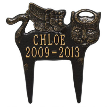 Guardian Angel Pet Cat Memorial Lawn Plaque-Black/Gold