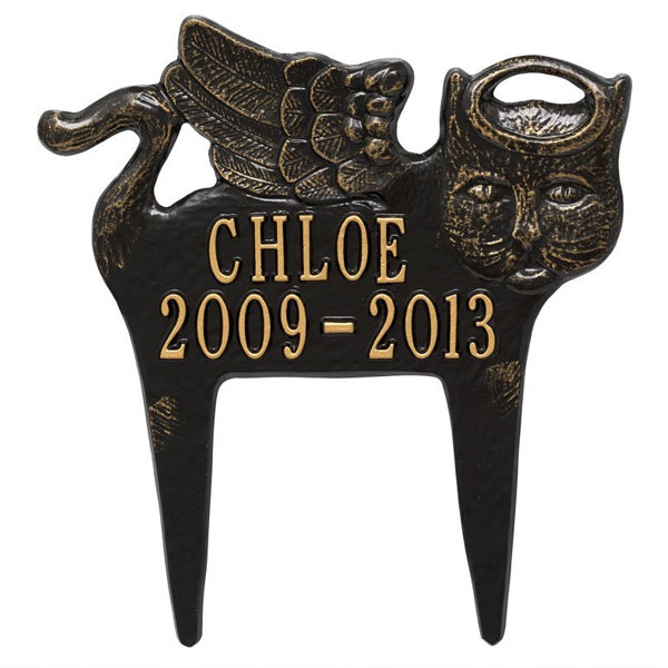 Guardian Angel Pet Cat Memorial Lawn Plaque-Black/Gold