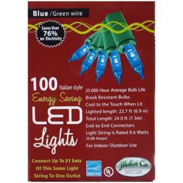 LED 100 LT Blue Italian Mini Light Set- Green Wire