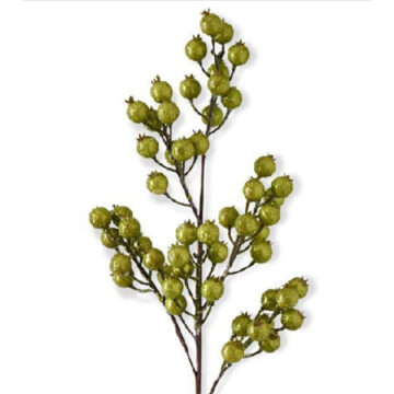 27" GREEN CRACKLE GLITTER ROSEHIP STEM