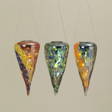 9.8"H Solar Lighted Handblown Glass Hanging Luminary