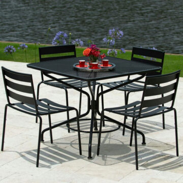 Cafe Series Metro Wrought Iron Dining Set in Textured Black by Woodard