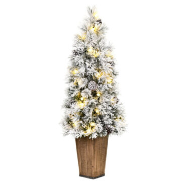 4.5' Flocked Kimball Potted Pine w/40 Warm White LED Lights