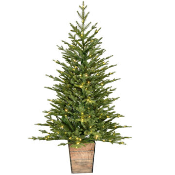4' Gibson Slim Potted Pine Artificial Christmas Tree, Warm White Dura-lit